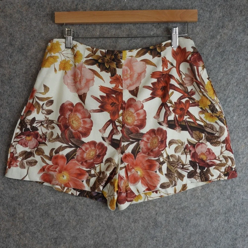 AQUA‎ Floral High Waisted Linen Shorts Womens M White Multi Summer Boho Chic NWT